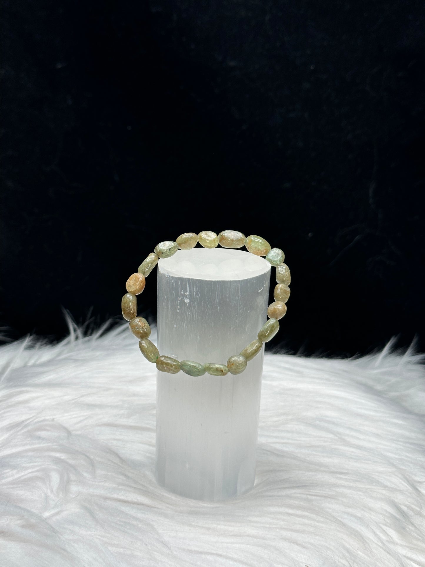 Handcrafted Natural Green Moonstone Crystal Bracelet - Chip Style Beads, Stretchable Cord