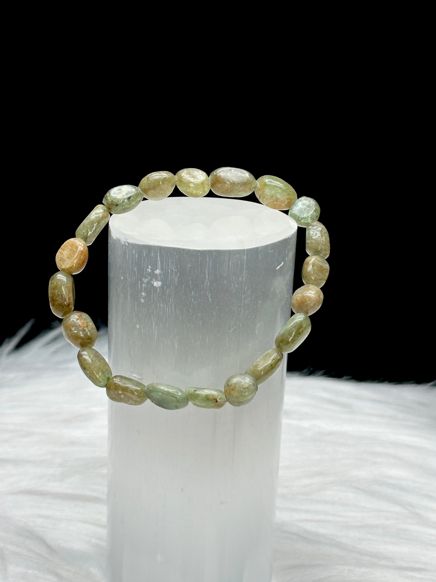 Handcrafted Natural Green Moonstone Crystal Bracelet - Chip Style Beads, Stretchable Cord