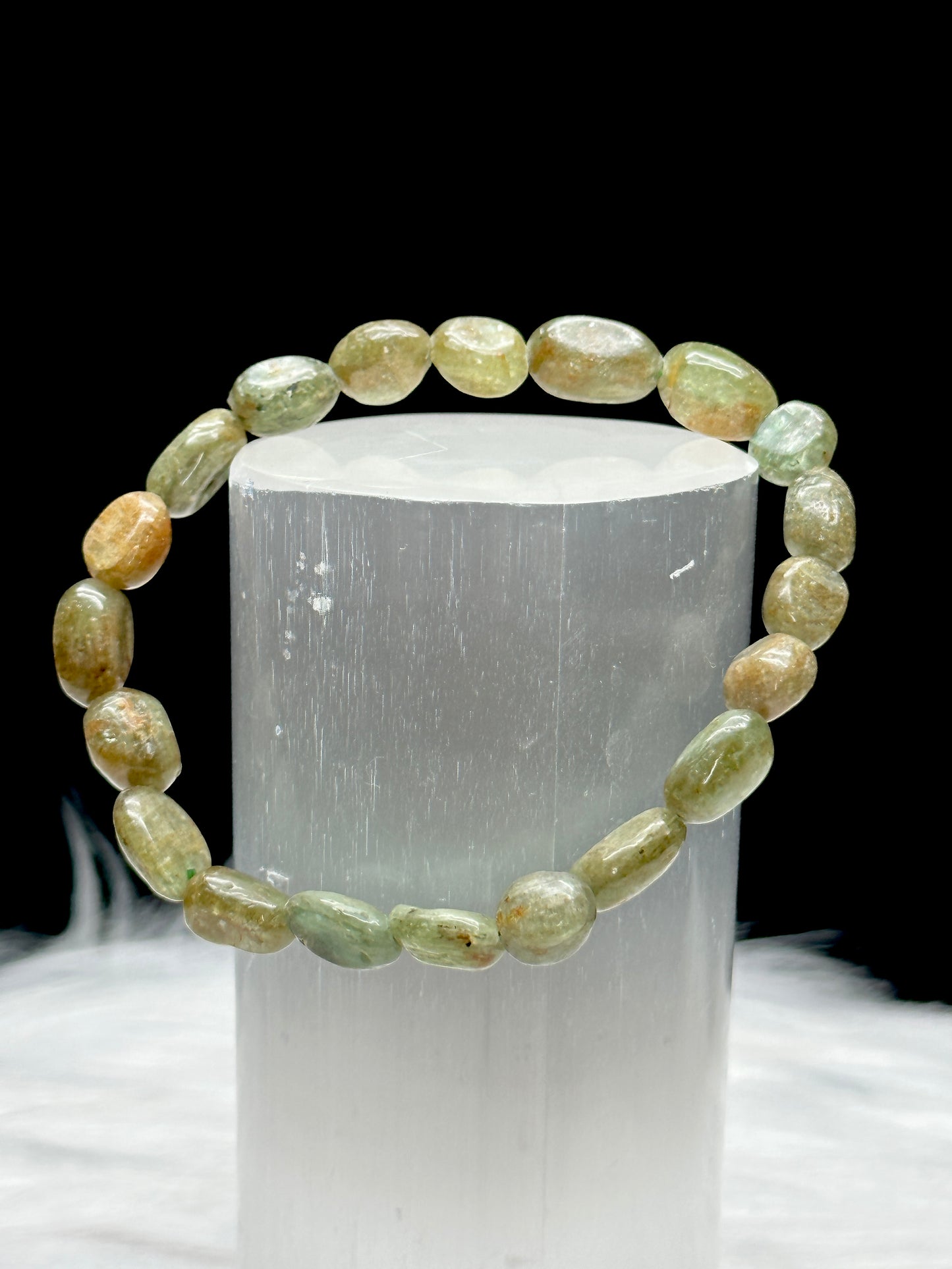 Handcrafted Natural Green Moonstone Crystal Bracelet - Chip Style Beads, Stretchable Cord