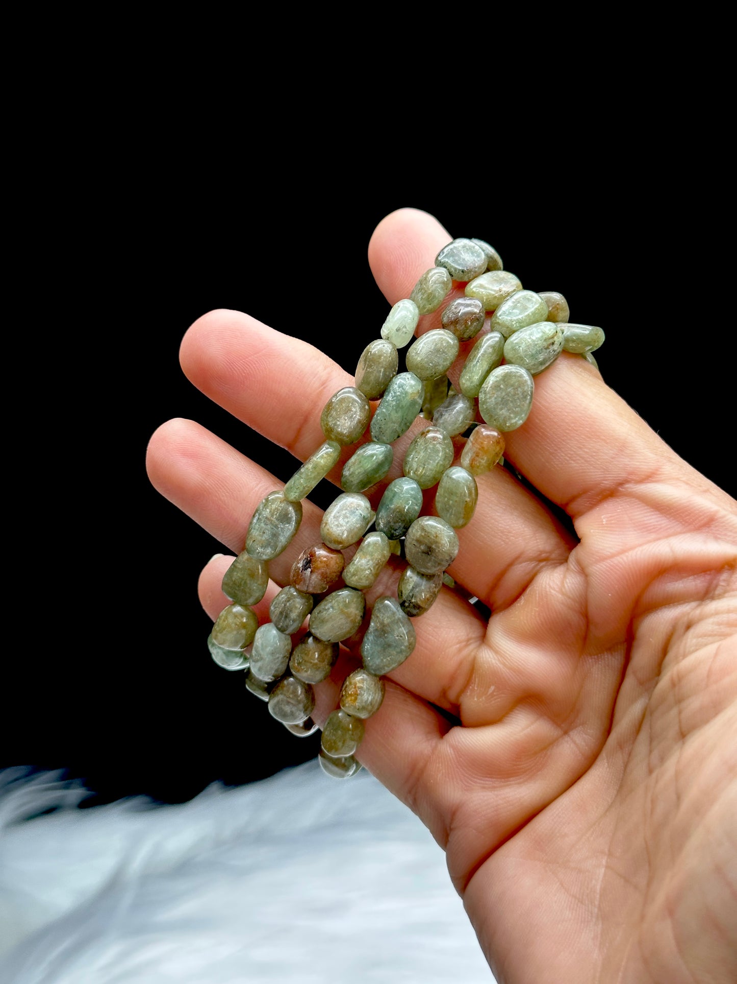 Handcrafted Natural Green Moonstone Crystal Bracelet - Chip Style Beads, Stretchable Cord