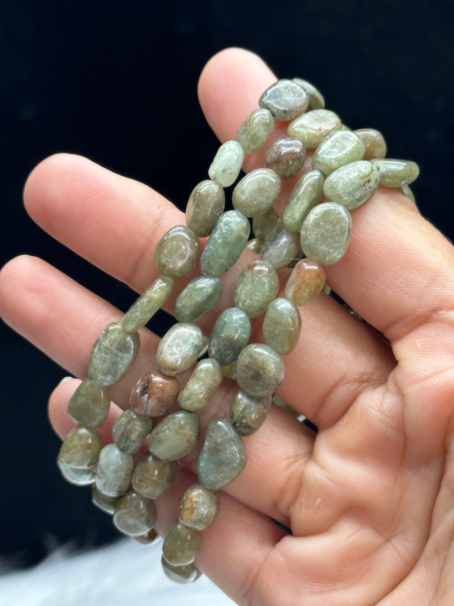 Handcrafted Natural Green Moonstone Crystal Bracelet - Chip Style Beads, Stretchable Cord