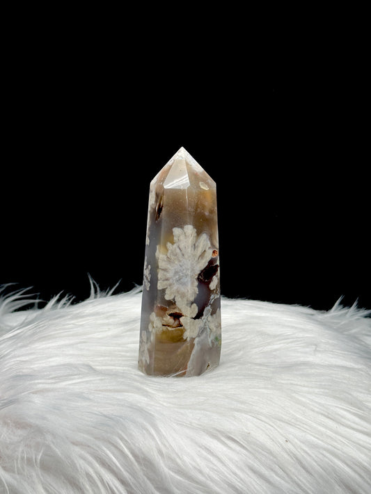 Unique Flower Agate Crystal Point - 5.5 Inches Tall - Healing Energy and Aesthetic Elegance