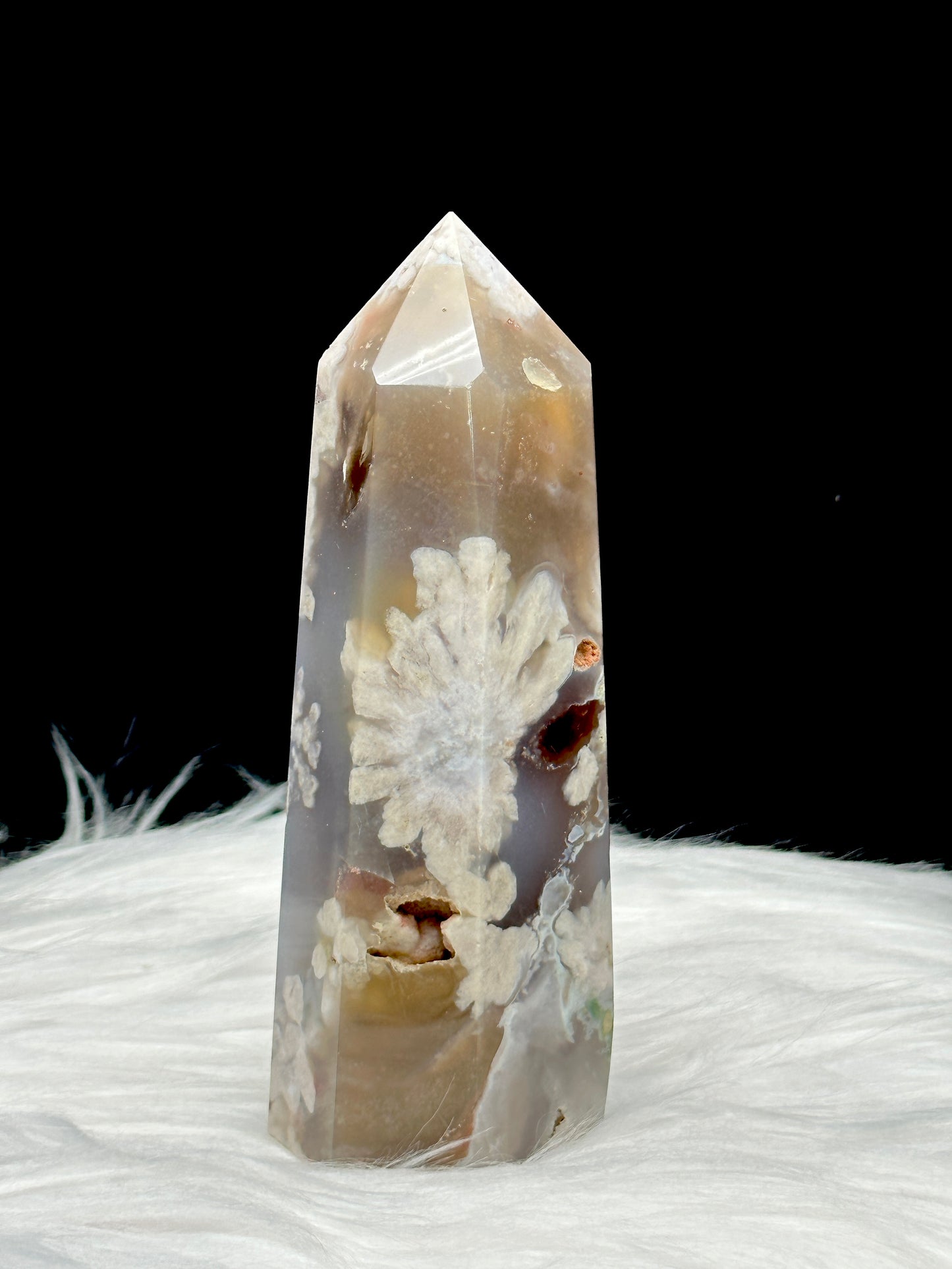 Unique Flower Agate Crystal Point - 5.5 Inches Tall - Healing Energy and Aesthetic Elegance