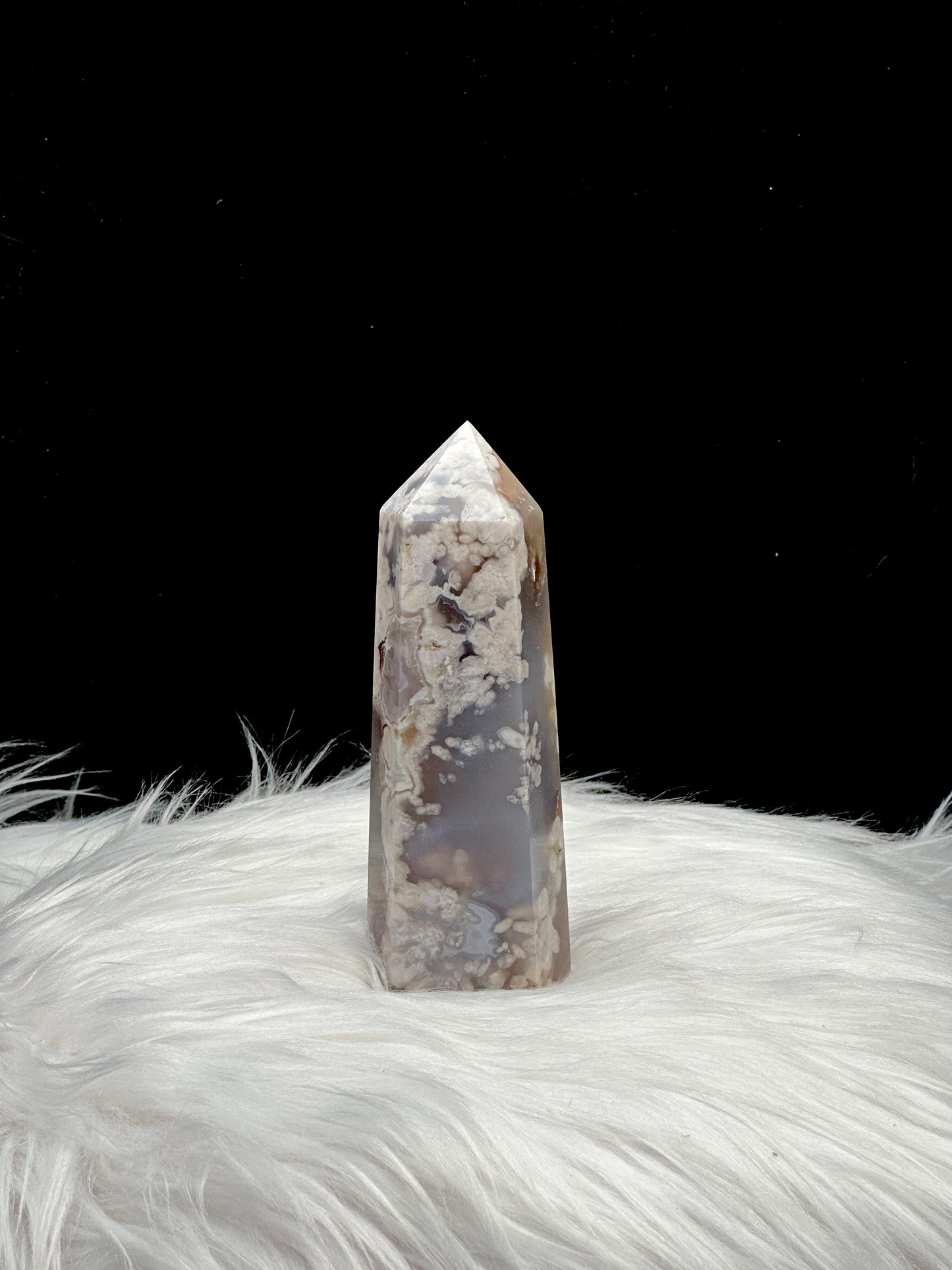 Unique Flower Agate Crystal Point - 5.5 Inches Tall - Healing Energy and Aesthetic Elegance