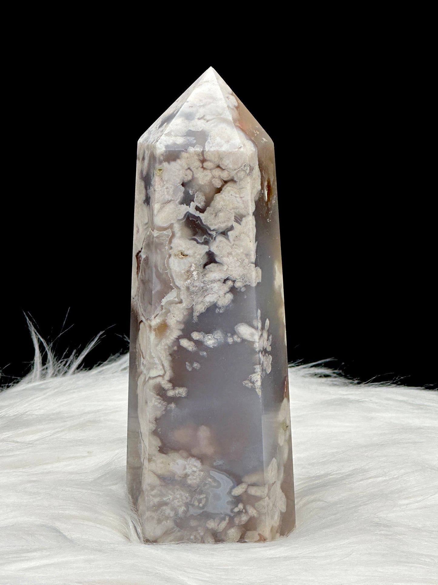 Unique Flower Agate Crystal Point - 5.5 Inches Tall - Healing Energy and Aesthetic Elegance