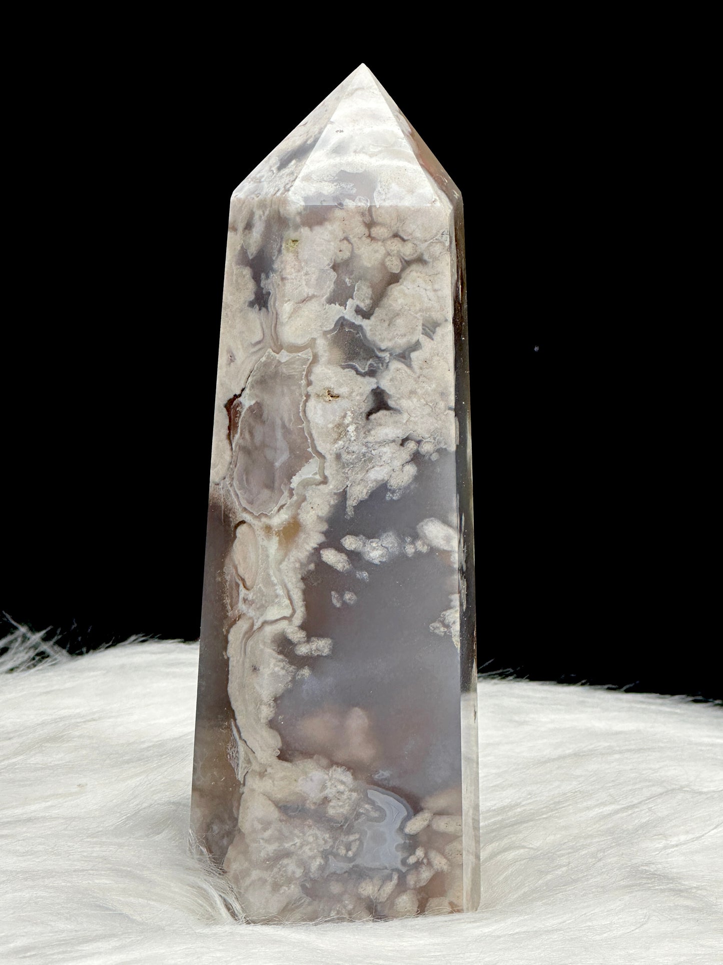 Unique Flower Agate Crystal Point - 5.5 Inches Tall - Healing Energy and Aesthetic Elegance