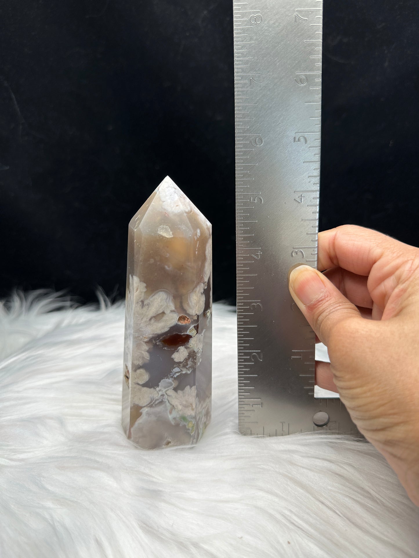 Unique Flower Agate Crystal Point - 5.5 Inches Tall - Healing Energy and Aesthetic Elegance