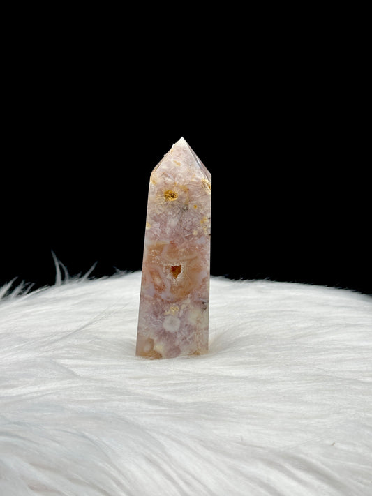 Pink Amethyst Flower Agate Crystal Point/Tower - 136g, 3.5 Inches High - Unique Healing Crystal