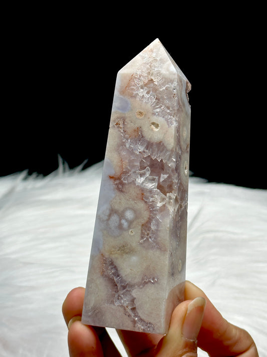 Pink Amethyst Flower Agate Crystal Point Tower - 191g, 4.3 inches