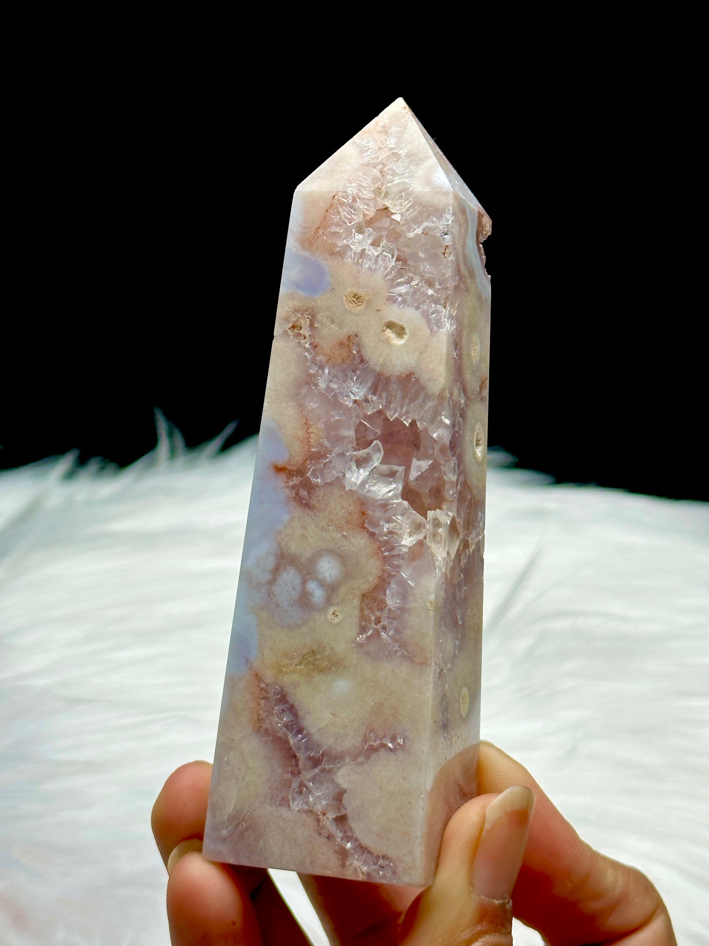 Pink Amethyst Flower Agate Crystal Point Tower - 191g, 4.3 inches