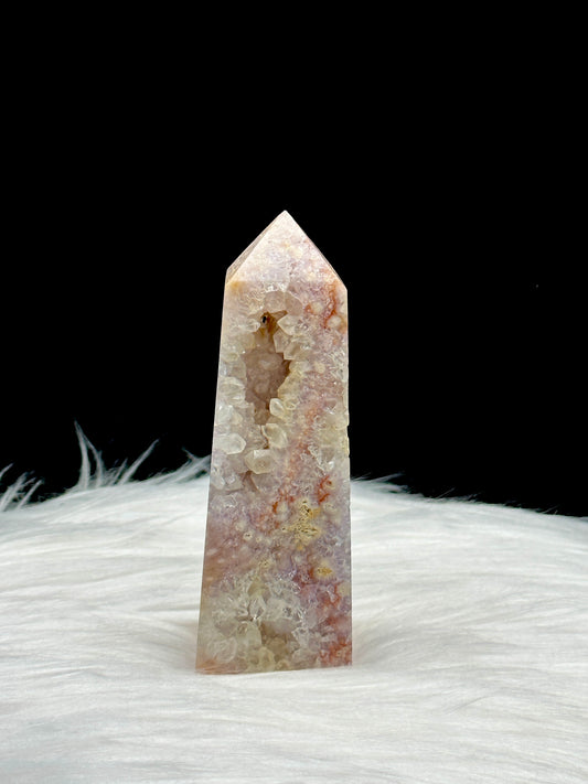 Pink Amethyst Flower Agate Crystal Point Tower - 200g, 4.3 inches