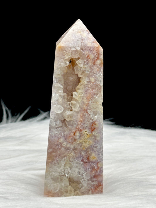 Pink Amethyst Flower Agate Crystal Point Tower - 200g, 4.3 inches