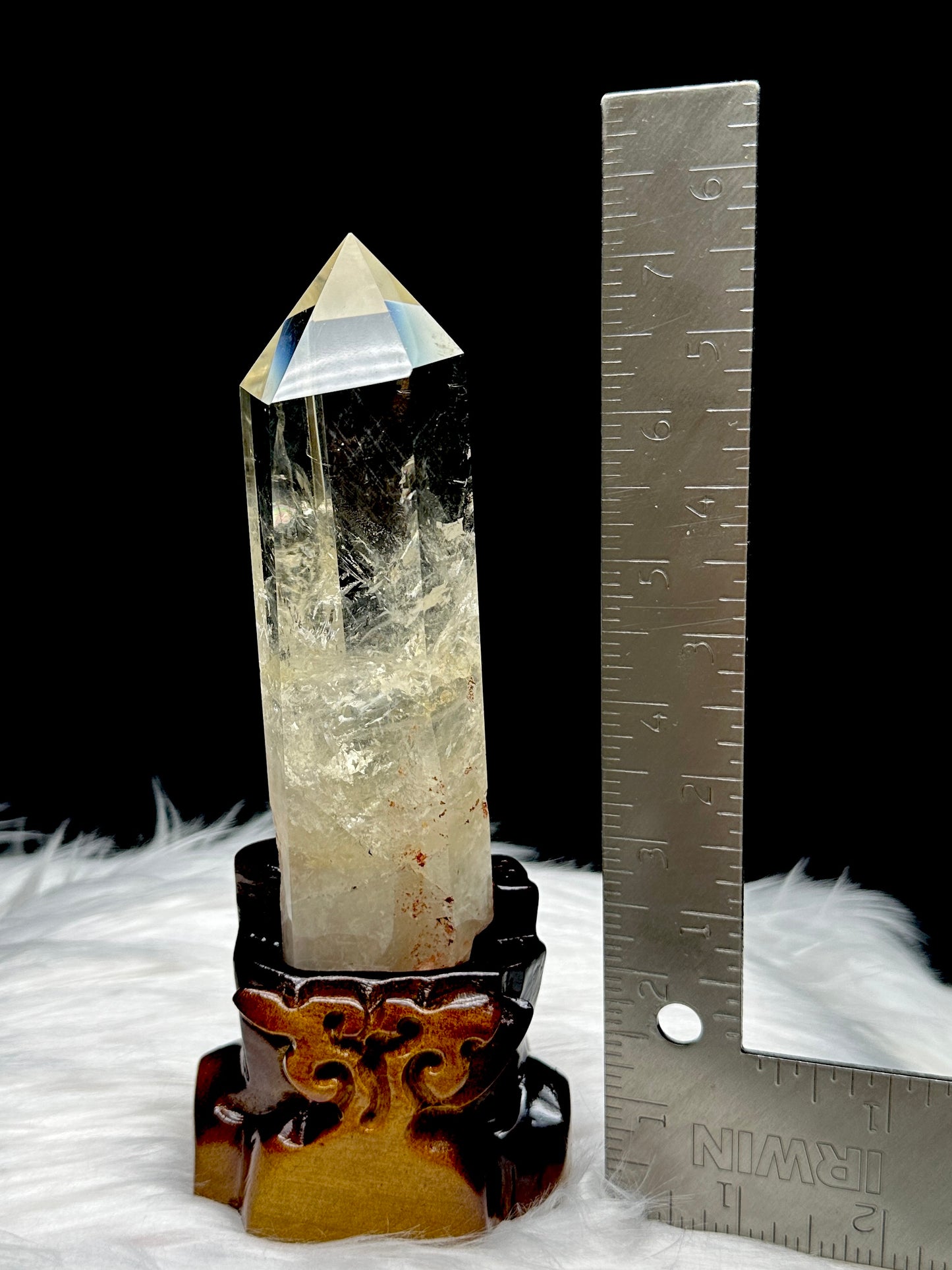 Natural Blue Needle Citrine Point on Custom Wooden Stand - 381g, 7.3 inches