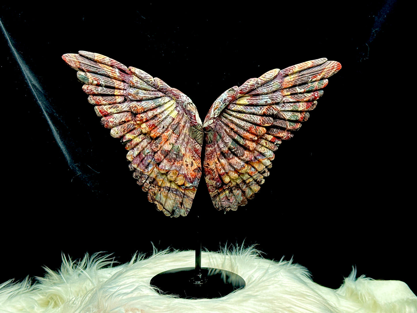 Large Mexican Crazy Lace Agate Crystal Butterfly Wings on Stand - Natural Crystal Sculpture