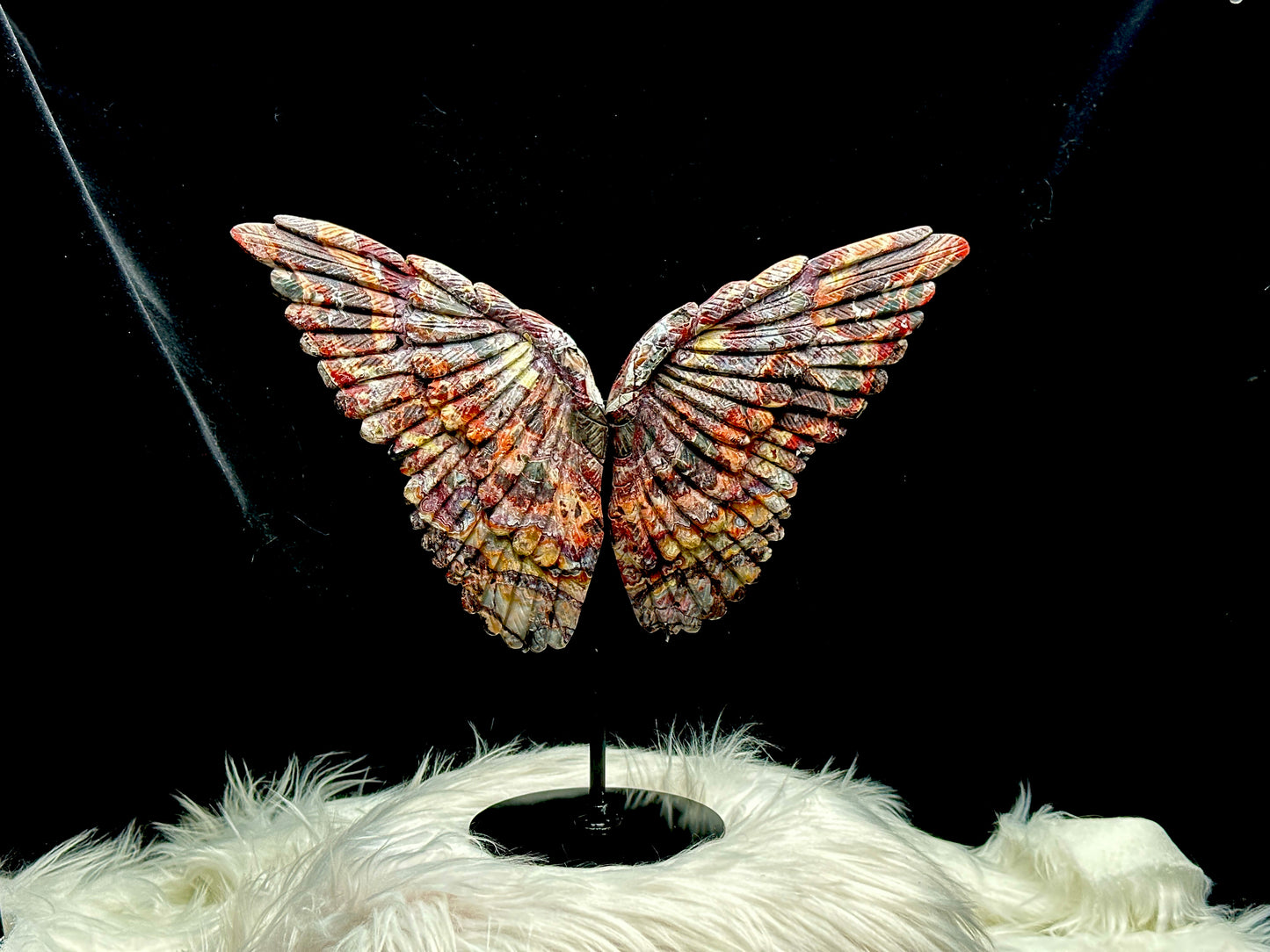 Large Mexican Crazy Lace Agate Crystal Butterfly Wings on Stand - Natural Crystal Sculpture