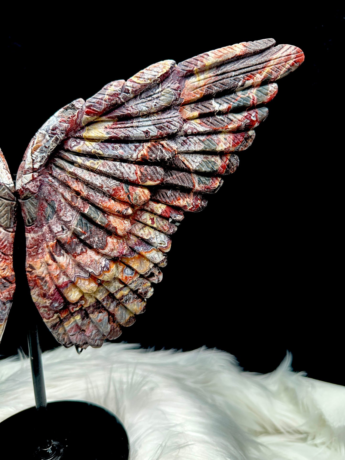 Large Mexican Crazy Lace Agate Crystal Butterfly Wings on Stand - Natural Crystal Sculpture