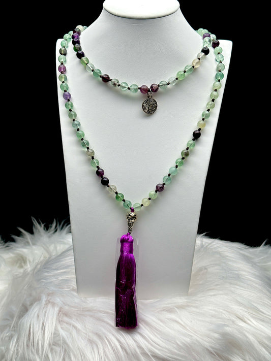 Fluorite Crystal Beaded Necklace/Mala - Natural Crystal Jewelry