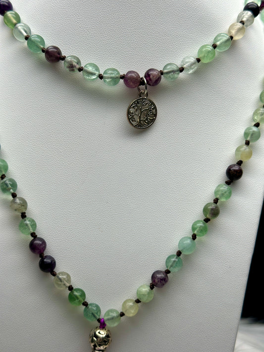 Fluorite Crystal Beaded Necklace/Mala - Natural Crystal Jewelry