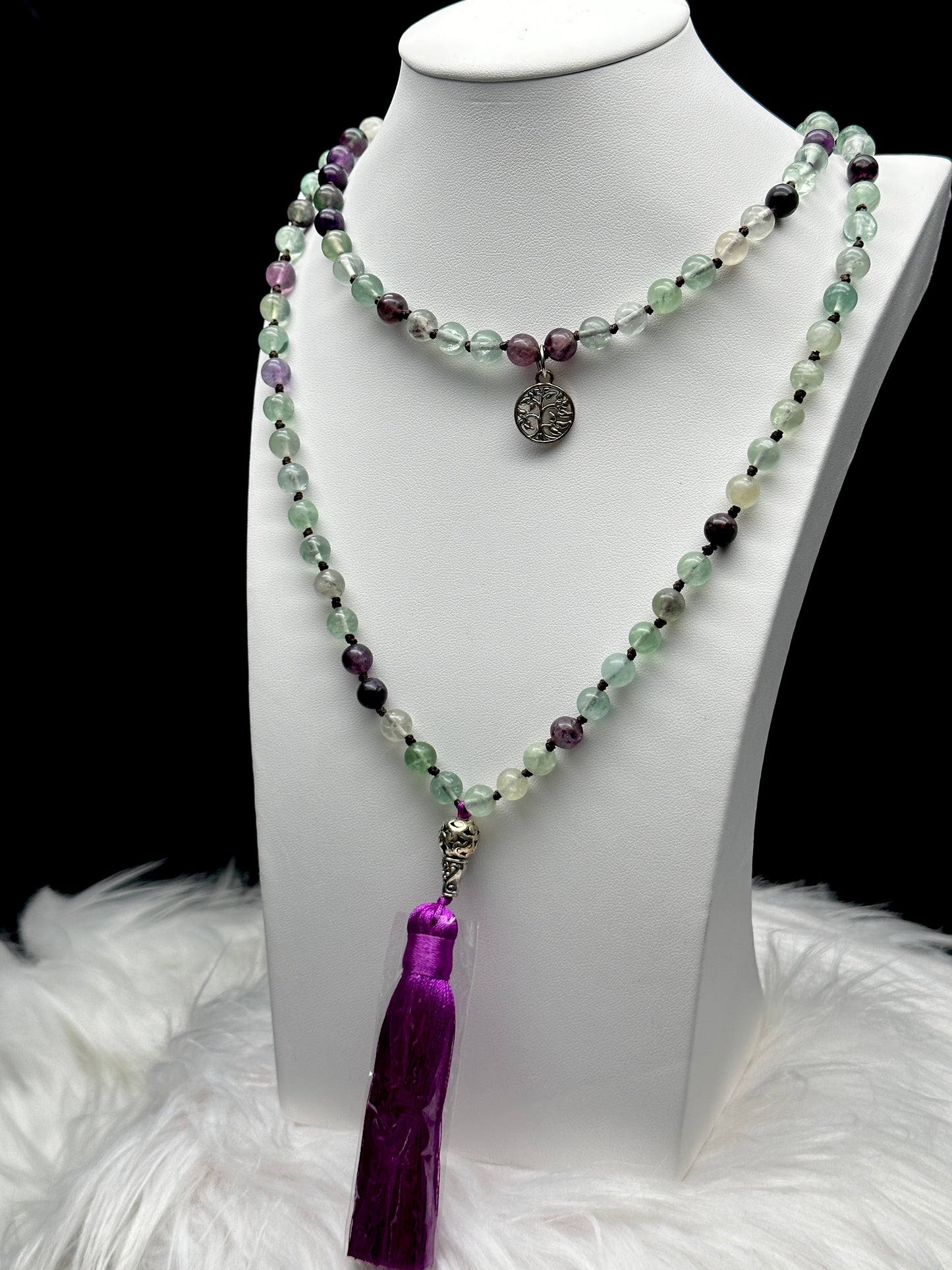 Fluorite Crystal Beaded Necklace/Mala - Natural Crystal Jewelry