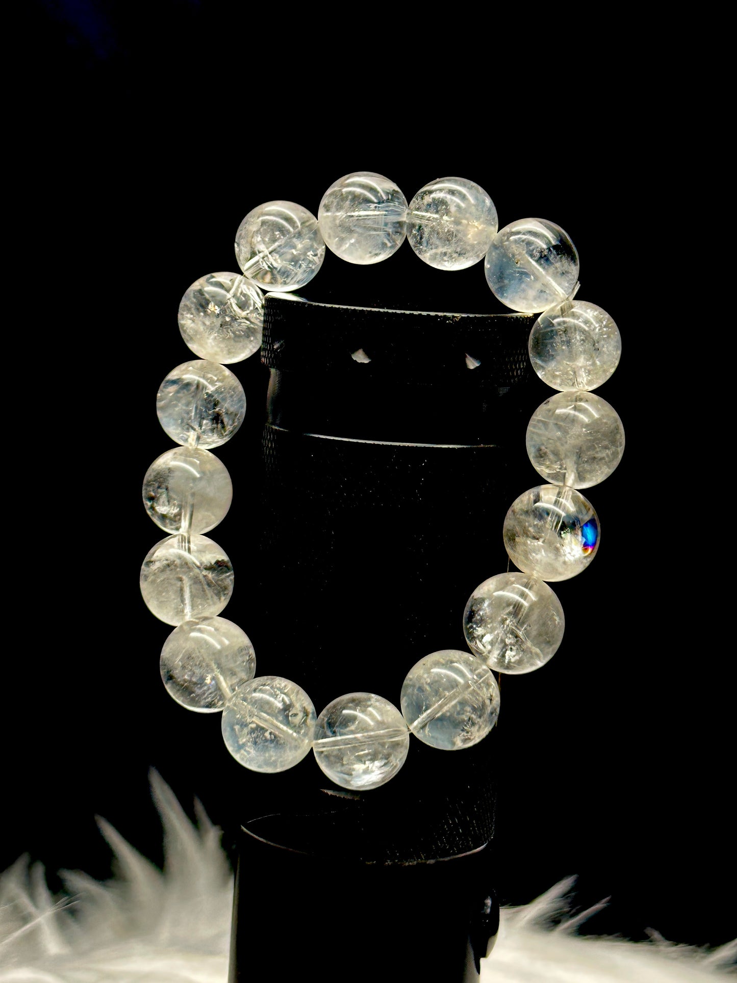 12mm Blue Needle in Clear Quartz Crystal Bracelet