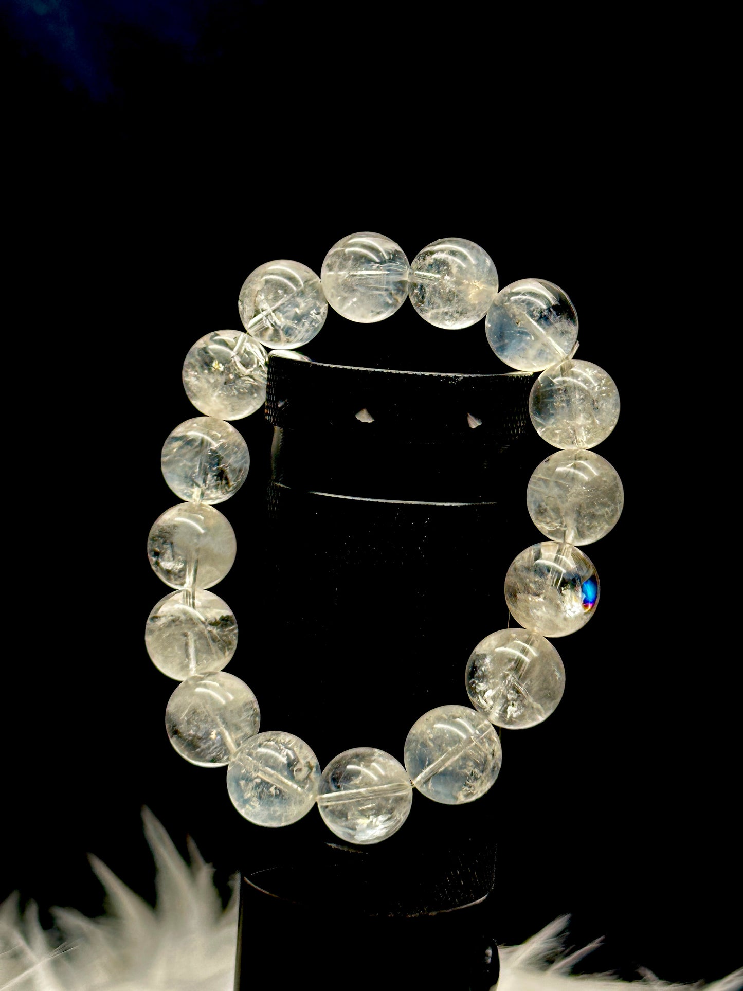 12mm Blue Needle in Clear Quartz Crystal Bracelet