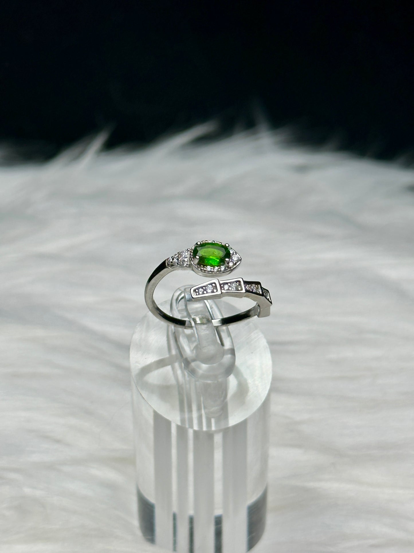 Natural Peridot  Olivine Crystal Snake Ring in Sterling Silver - Adjustable Size