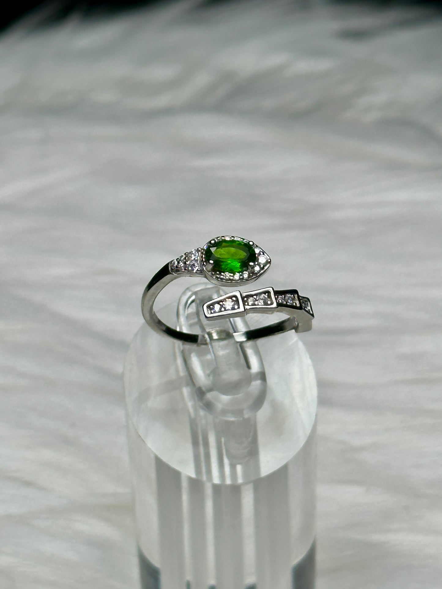 Natural Peridot  Olivine Crystal Snake Ring in Sterling Silver - Adjustable Size