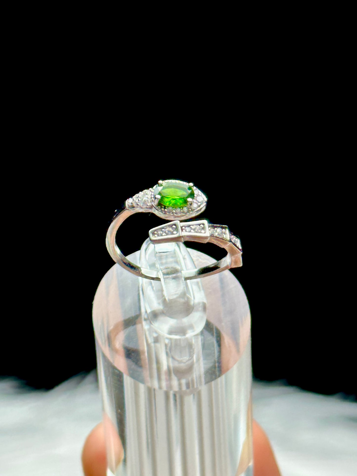 Natural Peridot  Olivine Crystal Snake Ring in Sterling Silver - Adjustable Size