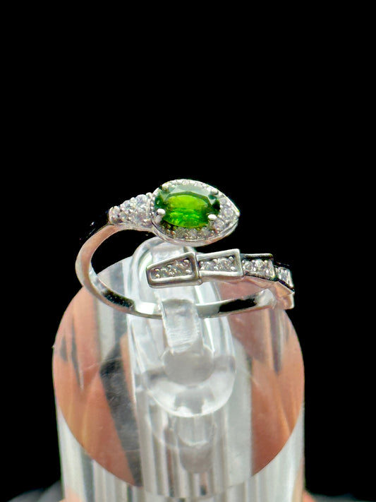 Natural Peridot  Olivine Crystal Snake Ring in Sterling Silver - Adjustable Size