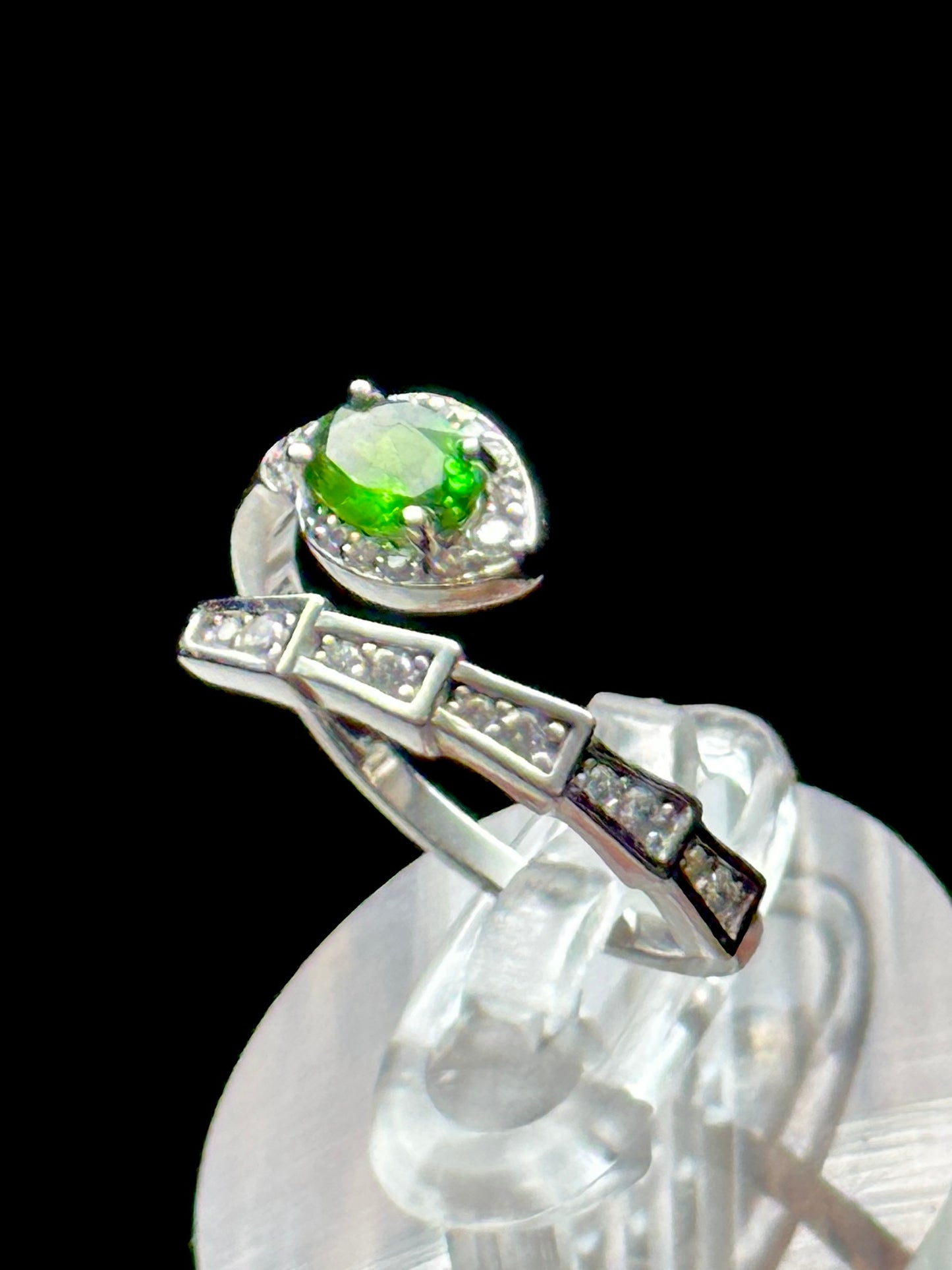 Natural Peridot  Olivine Crystal Snake Ring in Sterling Silver - Adjustable Size