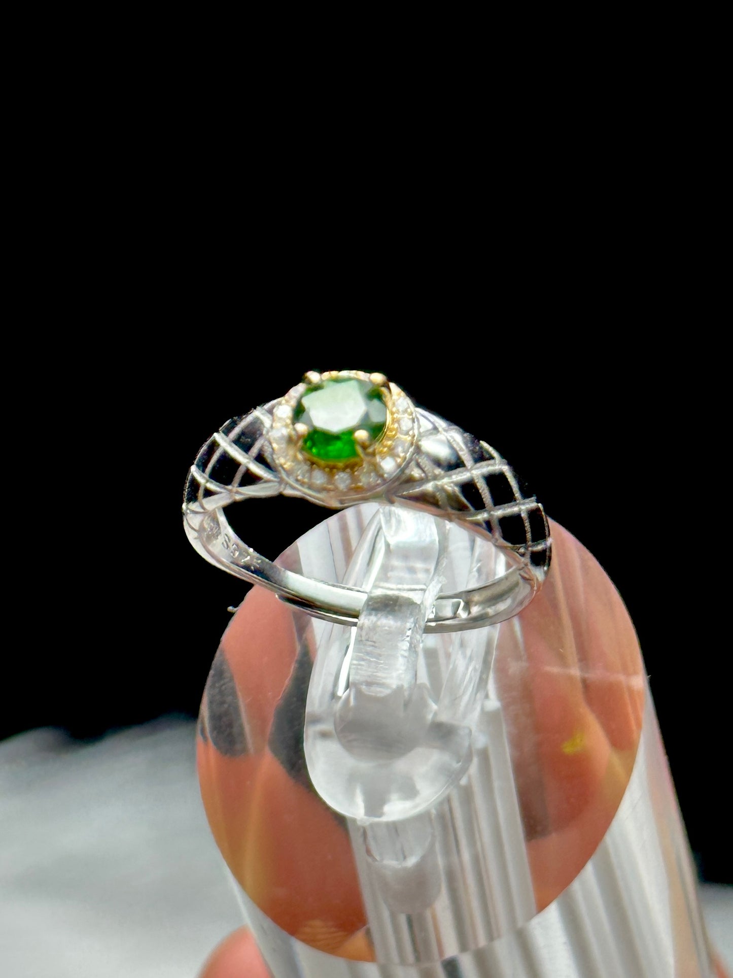 Diopside Crystal Ring in Sterling Silver – Adjustable Size, Handmade Gemstone Ring