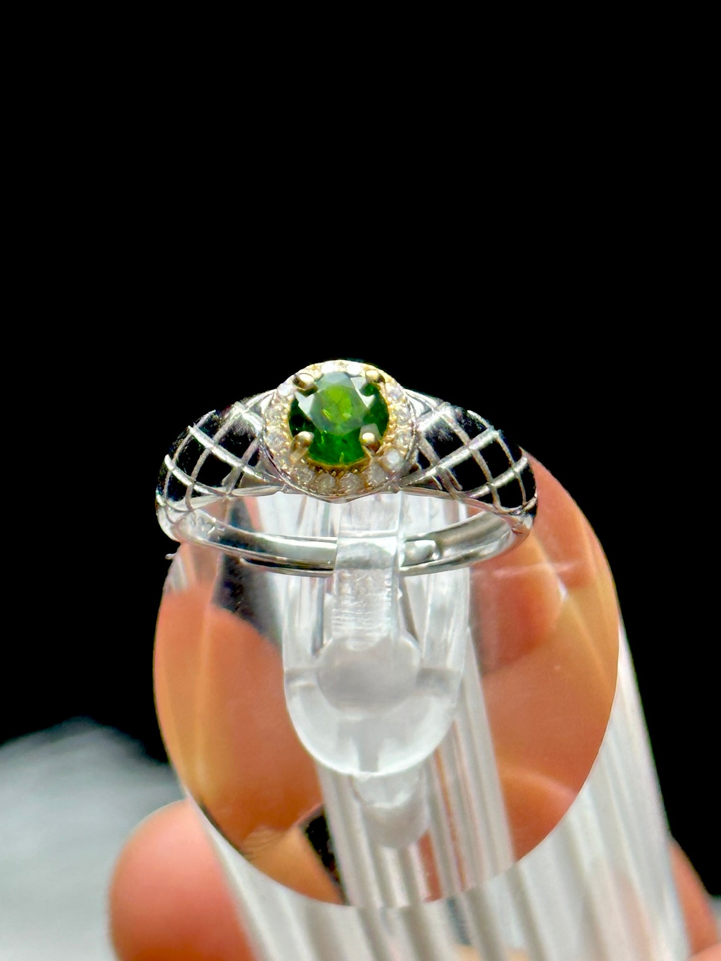 Diopside Crystal Ring in Sterling Silver – Adjustable Size, Handmade Gemstone Ring