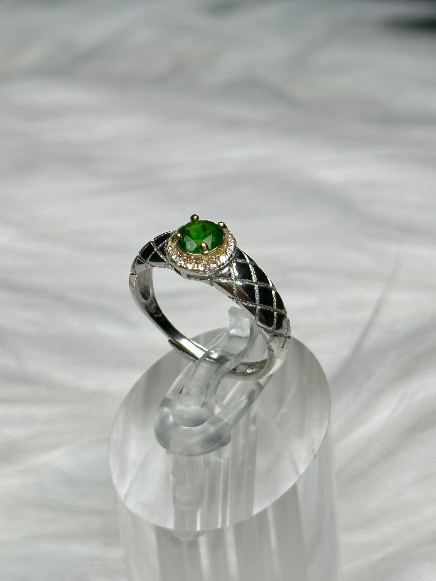 Diopside Crystal Ring in Sterling Silver – Adjustable Size, Handmade Gemstone Ring