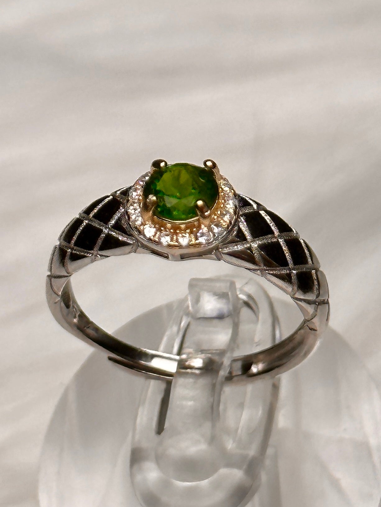 Diopside Crystal Ring in Sterling Silver – Adjustable Size, Handmade Gemstone Ring