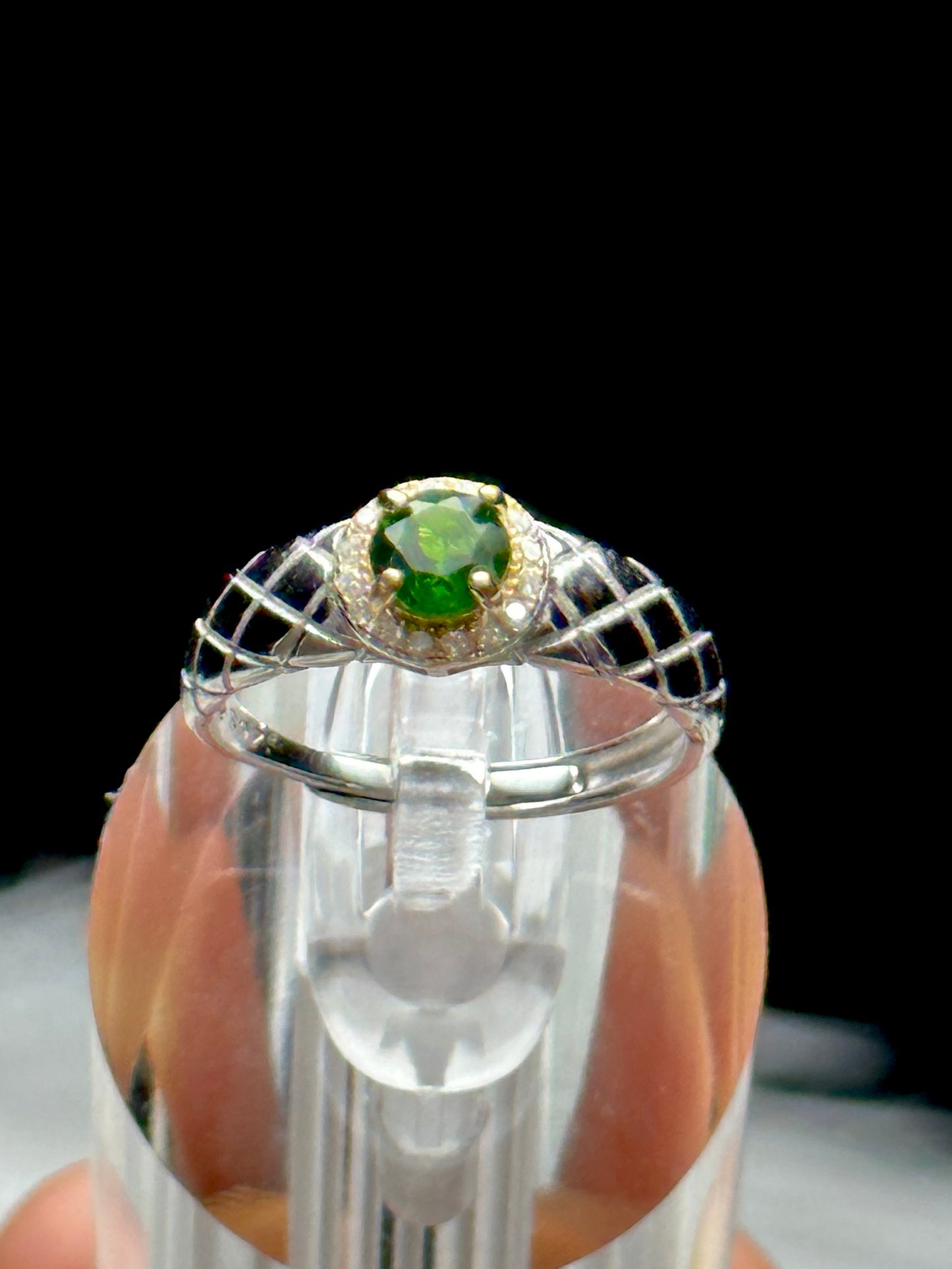 Diopside Crystal Ring in Sterling Silver – Adjustable Size, Handmade Gemstone Ring