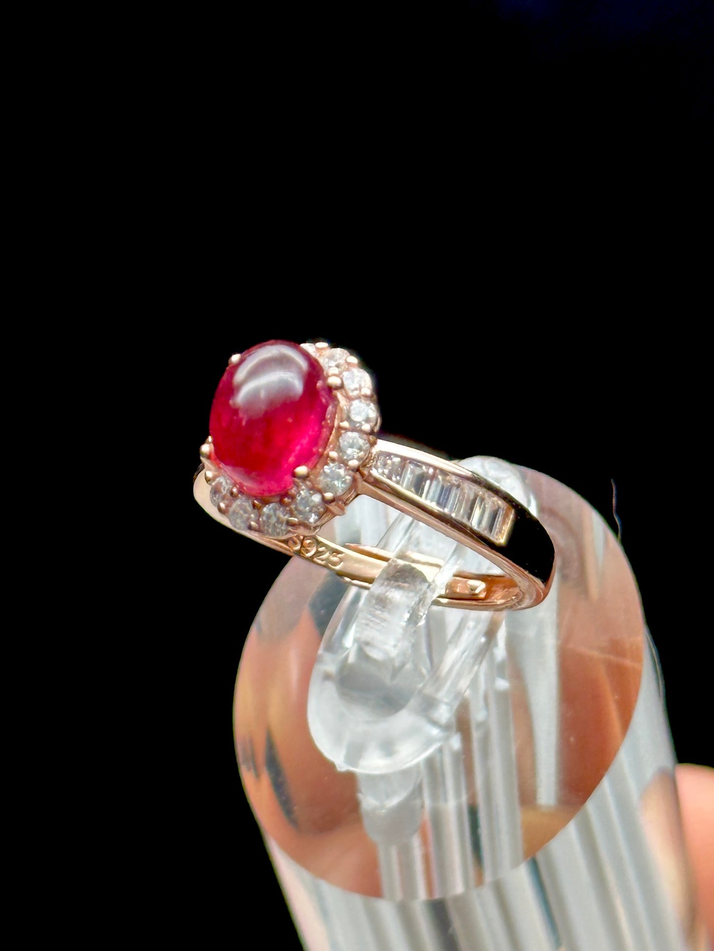 Pink Tourmaline Crystal Ring – Sterling Silver, Adjustable, CZ Diamond Halo