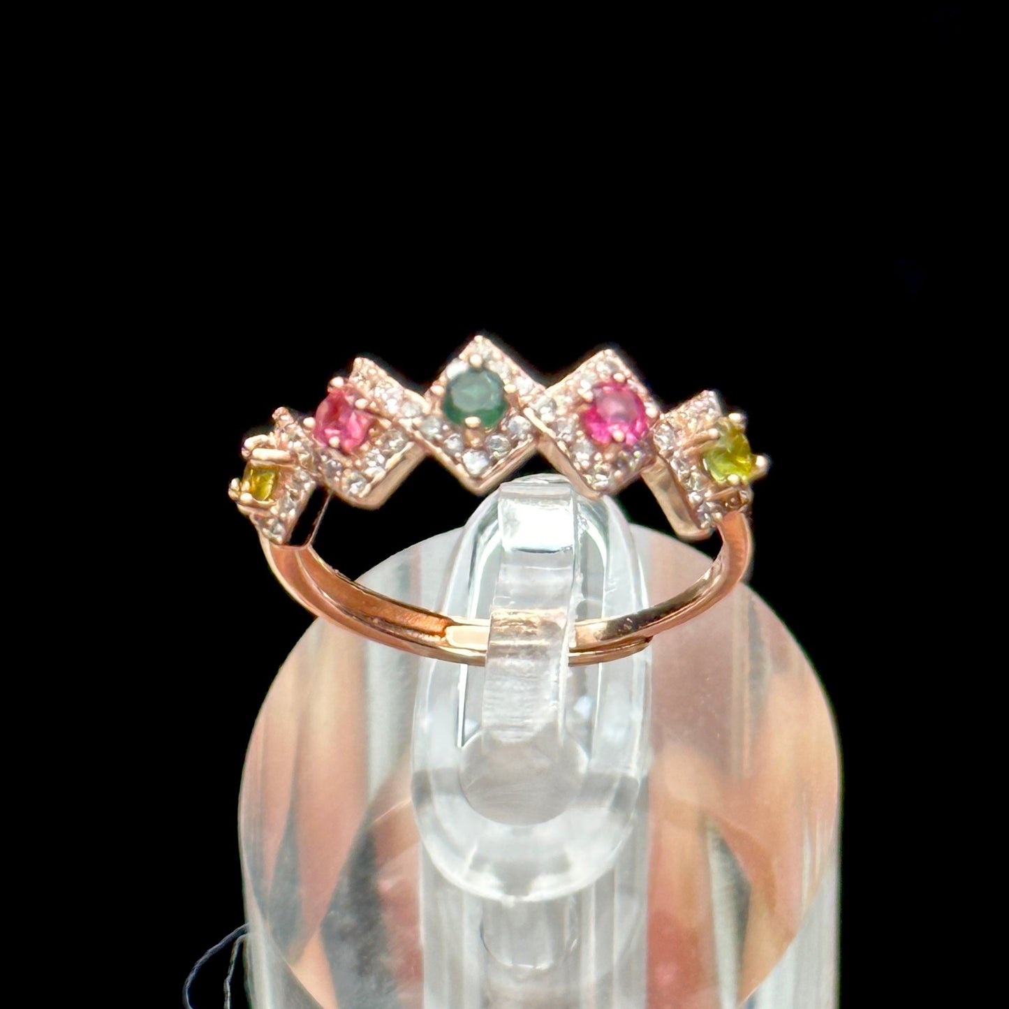 Mixed Tourmaline Crystal Ring – Adjustable, Rose Gold Plated Sterling Silver