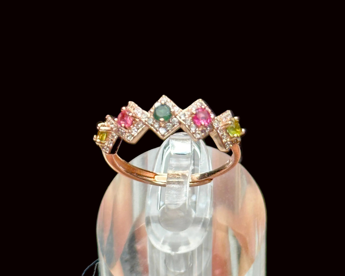 Mixed Tourmaline Crystal Ring – Adjustable, Rose Gold Plated Sterling Silver