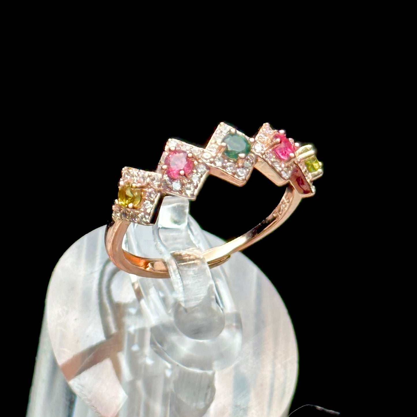Mixed Tourmaline Crystal Ring – Adjustable, Rose Gold Plated Sterling Silver