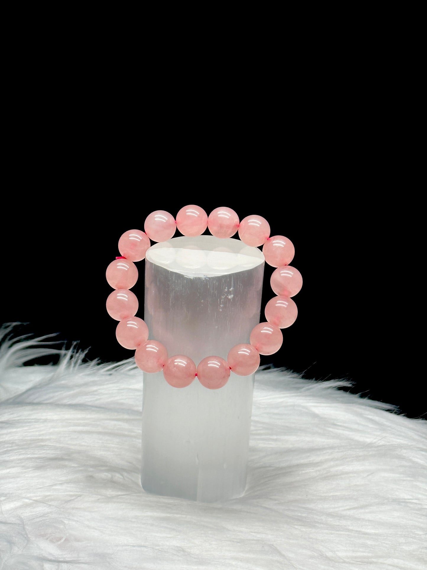 Super High-Quality Rose Quartz Crystal Bracelet – 12mm Beads, Stretchable Cord, Fits Most Wrist Sizes