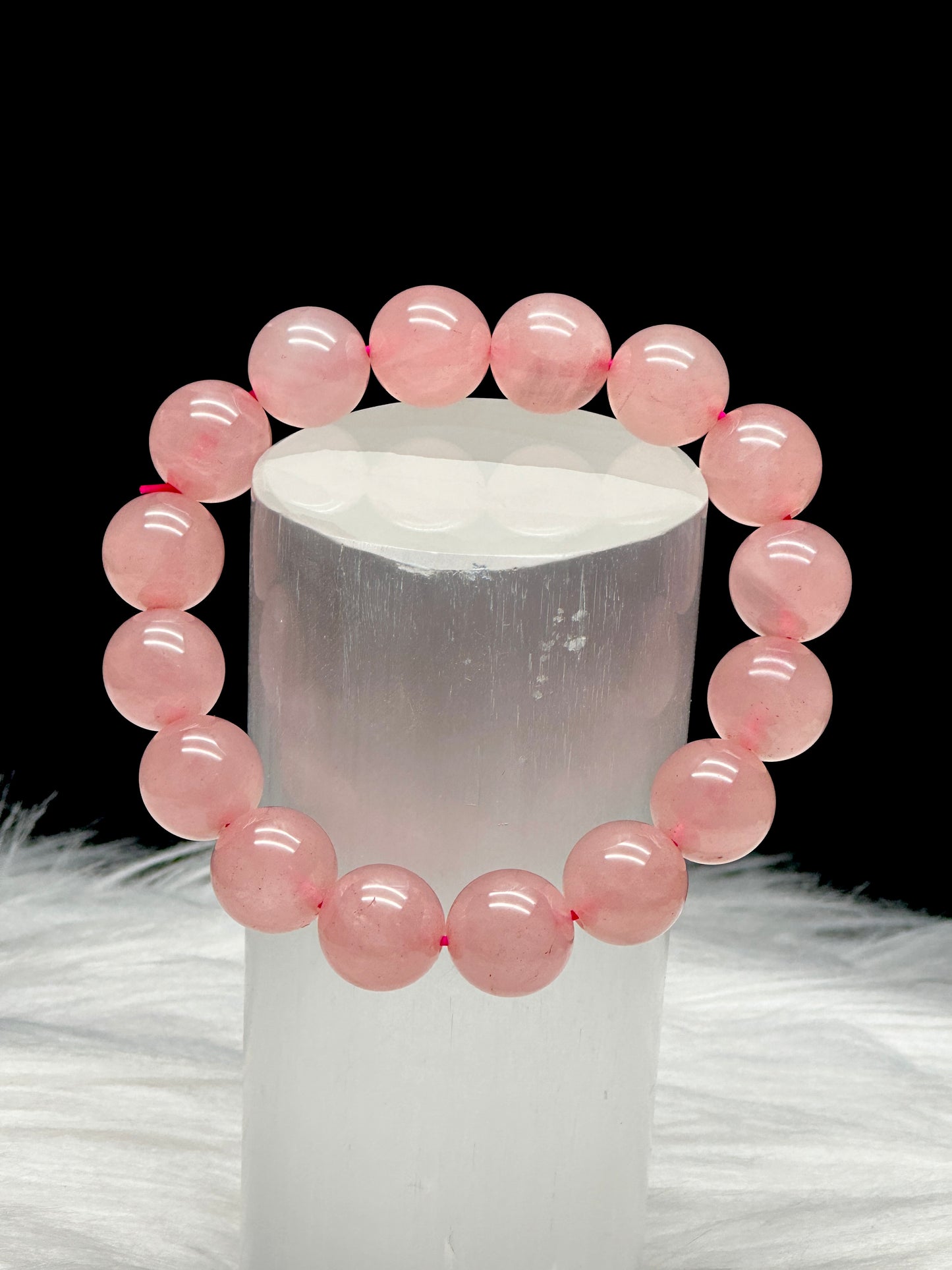 Super High-Quality Rose Quartz Crystal Bracelet – 12mm Beads, Stretchable Cord, Fits Most Wrist Sizes