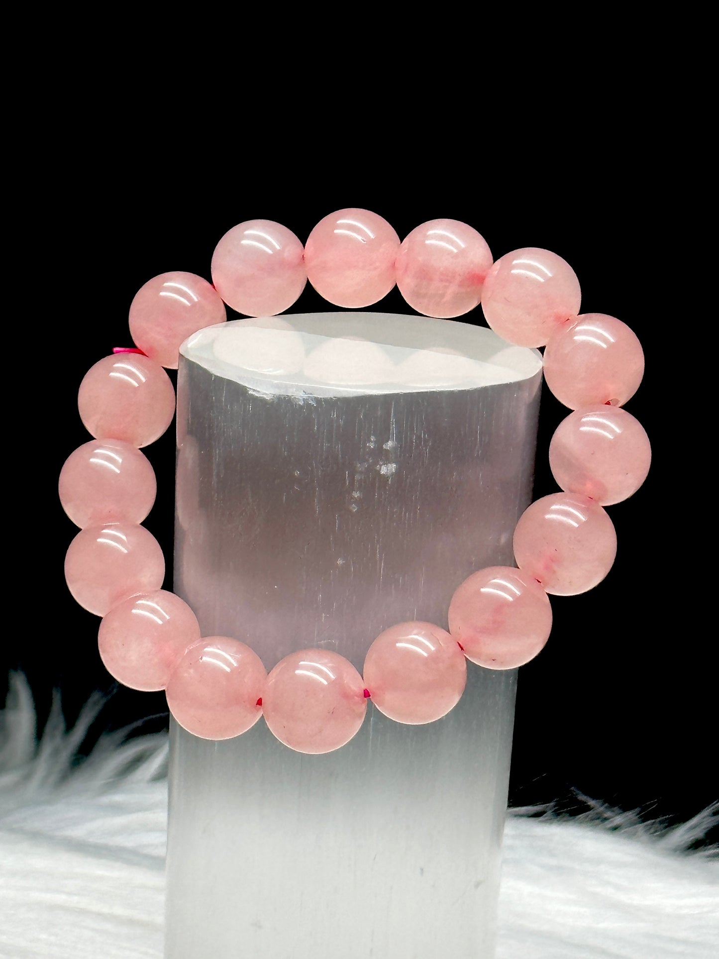 Super High-Quality Rose Quartz Crystal Bracelet – 12mm Beads, Stretchable Cord, Fits Most Wrist Sizes