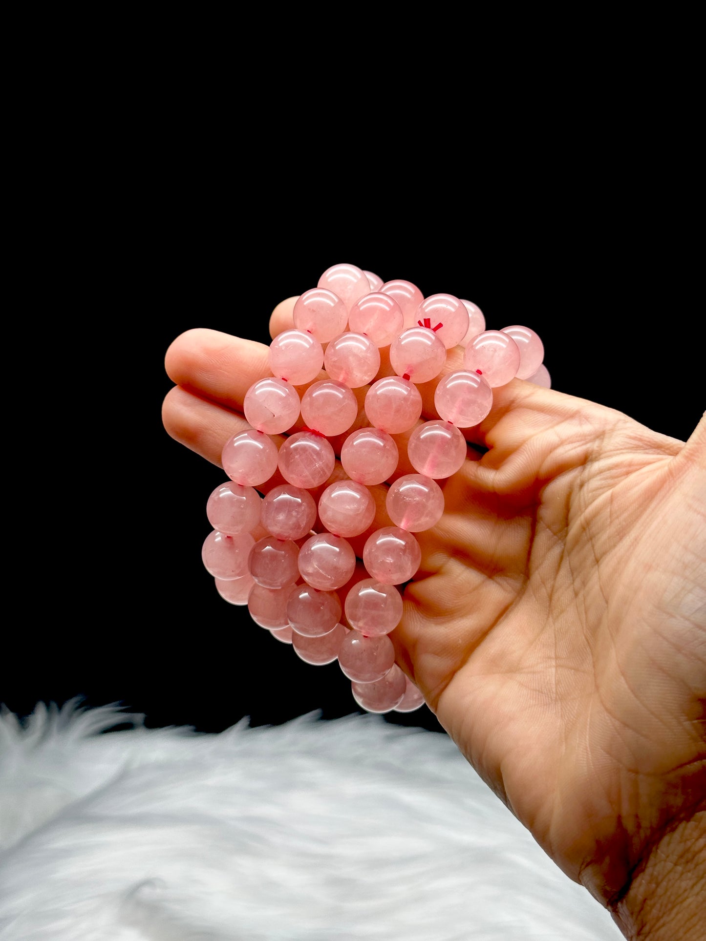 Super High-Quality Rose Quartz Crystal Bracelet – 12mm Beads, Stretchable Cord, Fits Most Wrist Sizes