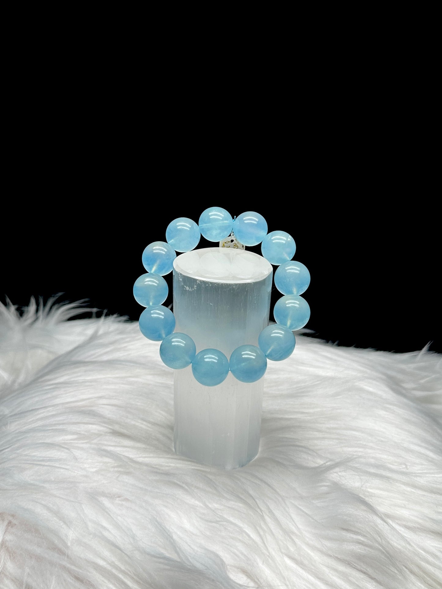 Super Premium Aquamarine Crystal Bracelet – 15mm Beads, Stretchable, High-Quality Gemstone