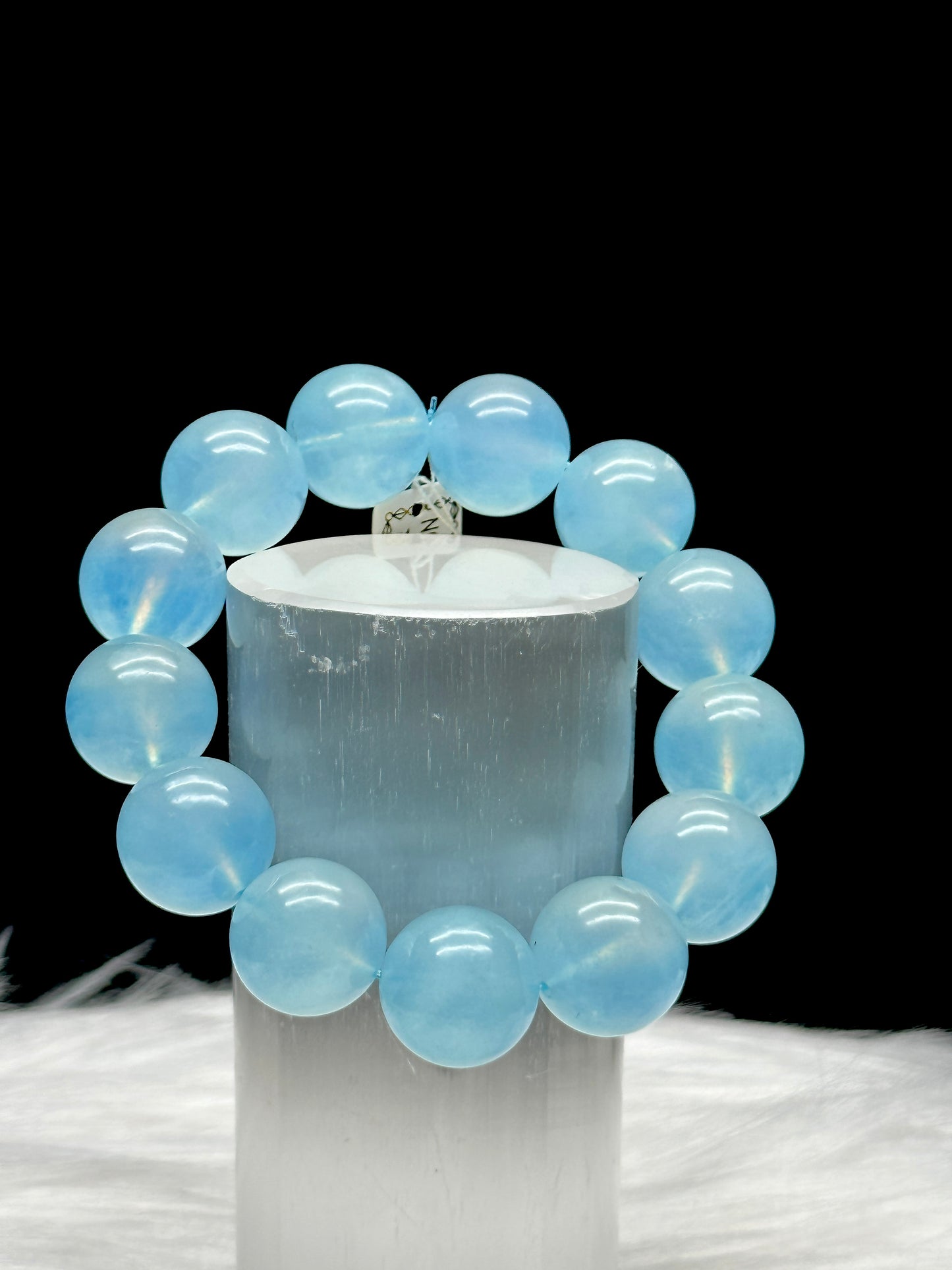 Super Premium Aquamarine Crystal Bracelet – 15mm Beads, Stretchable, High-Quality Gemstone
