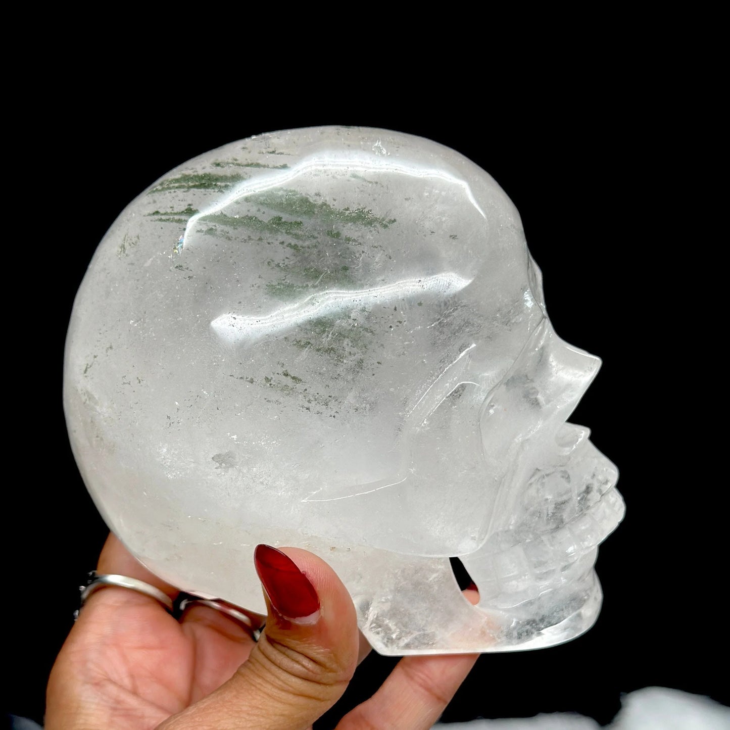 Rare Himalayan Quartz Green Phantom Skull, Himalayan Quartz crystal skull with green phantom