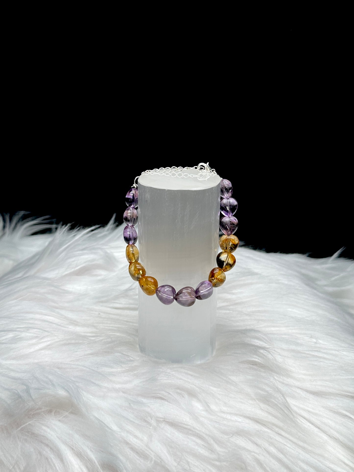 Citrine & Amethyst Heart Bracelet – Sterling Silver Hook