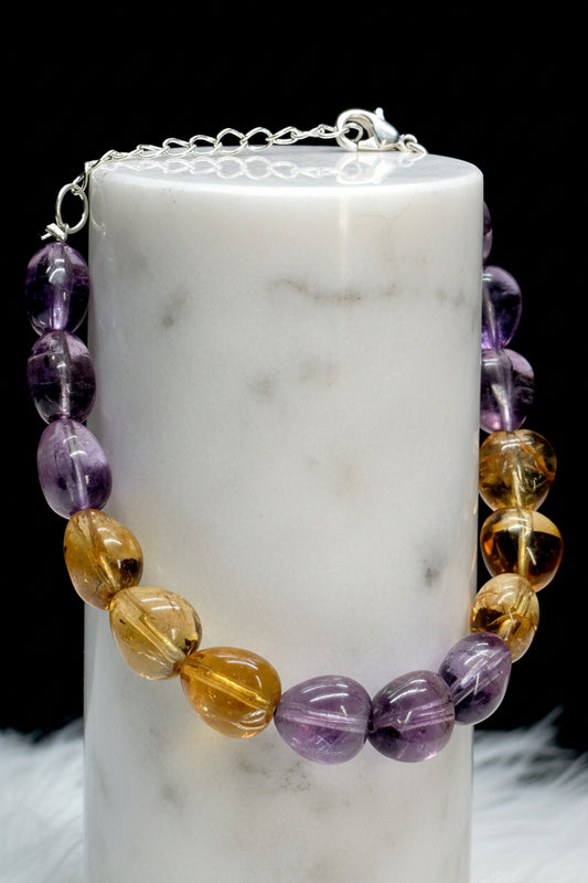 Citrine & Amethyst Heart Bracelet – Sterling Silver Hook
