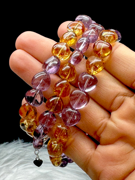 Citrine & Amethyst Heart Bracelet – Sterling Silver Hook