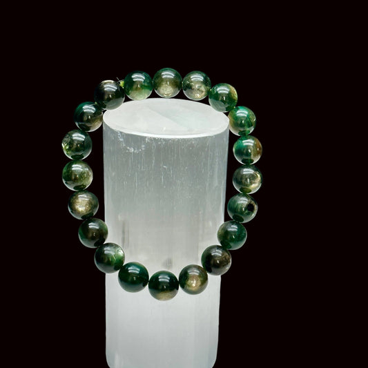Green Lepidolite / Mica Crystal Bracelet – Stretch Cord, 9mm or 10mm Beads